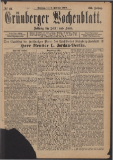 Gr&uuml;nberger Wochenblatt: Zeitung f&uuml;r Stadt und Land, No. 18. (9. Februar 1890)