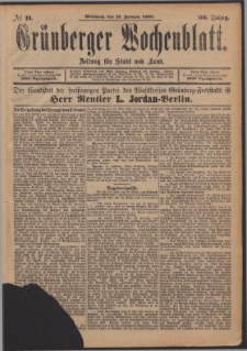 Gr&uuml;nberger Wochenblatt: Zeitung f&uuml;r Stadt und Land, No. 19. (12. Februar 1890)