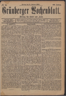 Gr&uuml;nberger Wochenblatt: Zeitung f&uuml;r Stadt und Land, No. 23. (21. Februar 1890)