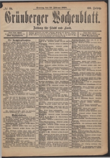 Gr&uuml;nberger Wochenblatt: Zeitung f&uuml;r Stadt und Land, No. 24. (23. Februar 1890)