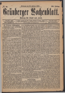 Gr&uuml;nberger Wochenblatt: Zeitung f&uuml;r Stadt und Land, No. 25. (26. Februar 1890)