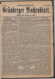 Grünberger Wochenblatt: Zeitung für Stadt und Land, No. 25. (26. Februar 1890)