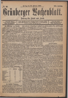 Grünberger Wochenblatt: Zeitung für Stadt und Land, No. 26. (28. Februar 1890)