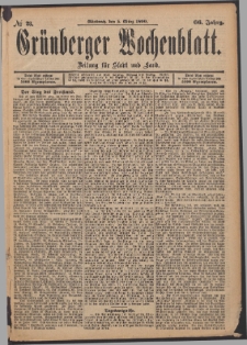 Gr&uuml;nberger Wochenblatt: Zeitung f&uuml;r Stadt und Land, No. 28. (5. M&auml;rz 1890)