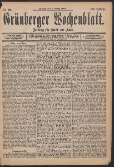 Gr&uuml;nberger Wochenblatt: Zeitung f&uuml;r Stadt und Land, No. 29. (7. M&auml;rz 1890)