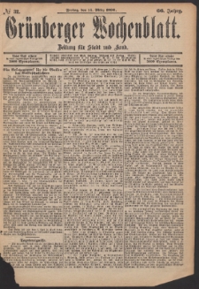Gr&uuml;nberger Wochenblatt: Zeitung f&uuml;r Stadt und Land, No. 32. (14. M&auml;rz 1890)