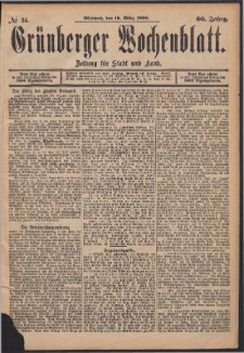 Gr&uuml;nberger Wochenblatt: Zeitung f&uuml;r Stadt und Land, No. 34. (19. M&auml;rz 1890)