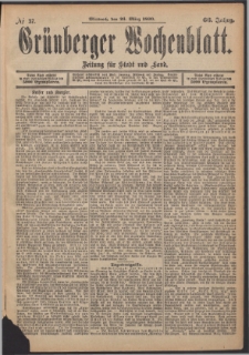 Gr&uuml;nberger Wochenblatt: Zeitung f&uuml;r Stadt und Land, No. 37. (26. M&auml;rz 1890)