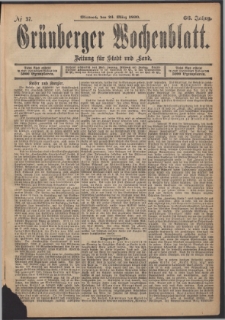 Grünberger Wochenblatt: Zeitung für Stadt und Land, No. 37. (26. März 1890)