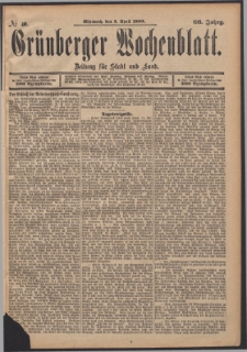 Gr&uuml;nberger Wochenblatt: Zeitung f&uuml;r Stadt und Land, No. 40. (2. April 1890)