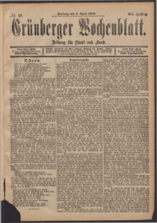 Gr&uuml;nberger Wochenblatt: Zeitung f&uuml;r Stadt und Land, No. 42. (6. April 1890)