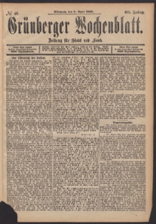 Gr&uuml;nberger Wochenblatt: Zeitung f&uuml;r Stadt und Land, No. 43. (9. April 1890)