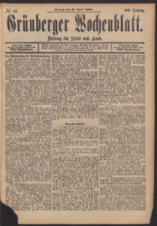 Gr&uuml;nberger Wochenblatt: Zeitung f&uuml;r Stadt und Land, No. 44. (11. April 1890)