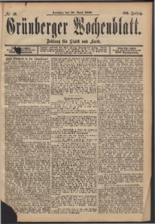 Gr&uuml;nberger Wochenblatt: Zeitung f&uuml;r Stadt und Land, No. 48. (20. April 1890)