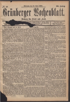 Gr&uuml;nberger Wochenblatt: Zeitung f&uuml;r Stadt und Land, No. 49. (23. April 1890)