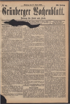 Gr&uuml;nberger Wochenblatt: Zeitung f&uuml;r Stadt und Land, No. 51. (27. April 1890)