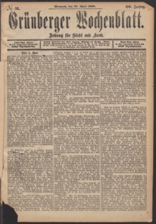 Gr&uuml;nberger Wochenblatt: Zeitung f&uuml;r Stadt und Land, No. 52. (30. April 1890)