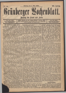 Gr&uuml;nberger Wochenblatt: Zeitung f&uuml;r Stadt und Land, No. 54. (4. Mai 1890)
