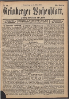Gr&uuml;nberger Wochenblatt: Zeitung f&uuml;r Stadt und Land, No. 59. (15. Mai 1890)