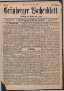 Gr&uuml;nberger Wochenblatt: Zeitung f&uuml;r Stadt und Land, No. 61. (21. Mai 1890)
