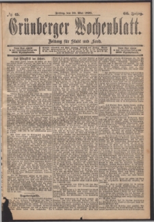 Gr&uuml;nberger Wochenblatt: Zeitung f&uuml;r Stadt und Land, No. 65. (30. Mai 1890)