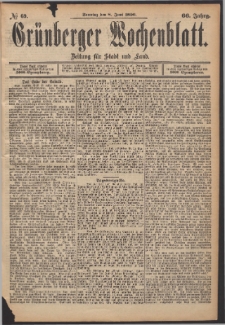 Gr&uuml;nberger Wochenblatt: Zeitung f&uuml;r Stadt und Land, No. 69. (8. Juni 1890)