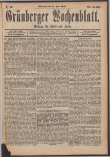 Gr&uuml;nberger Wochenblatt: Zeitung f&uuml;r Stadt und Land, No. 70. (11. Juni 1890)