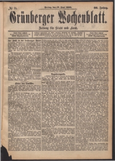 Gr&uuml;nberger Wochenblatt: Zeitung f&uuml;r Stadt und Land, No. 71. (13. Juni 1890)