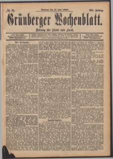 Gr&uuml;nberger Wochenblatt: Zeitung f&uuml;r Stadt und Land, No. 72. (15. Juni 1890)