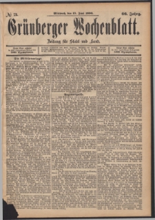 Gr&uuml;nberger Wochenblatt: Zeitung f&uuml;r Stadt und Land, No. 73. (18. Juni 1890)