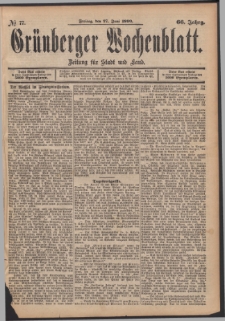 Grünberger Wochenblatt: Zeitung für Stadt und Land, No. 77. (27. Juni 1890)