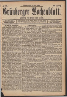 Gr&uuml;nberger Wochenblatt: Zeitung f&uuml;r Stadt und Land, No. 82. (9. Juli 1890)