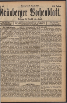 Gr&uuml;nberger Wochenblatt: Zeitung f&uuml;r Stadt und Land, No. 93. (3. August 1890)