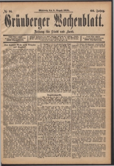 Grünberger Wochenblatt: Zeitung für Stadt und Land, No. 94. (6. August 1890)