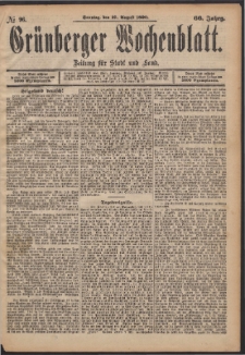 Gr&uuml;nberger Wochenblatt: Zeitung f&uuml;r Stadt und Land, No. 96. (10. August 1890)