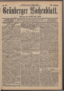 Gr&uuml;nberger Wochenblatt: Zeitung f&uuml;r Stadt und Land, No. 97. (13. August 1890)