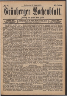 Gr&uuml;nberger Wochenblatt: Zeitung f&uuml;r Stadt und Land, No. 98. (15. August 1890)