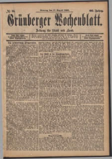 Gr&uuml;nberger Wochenblatt: Zeitung f&uuml;r Stadt und Land, No. 99. (17. August 1890)