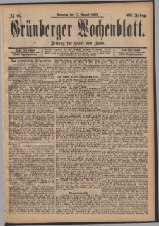 Grünberger Wochenblatt: Zeitung für Stadt und Land, No. 99. (17. August 1890)