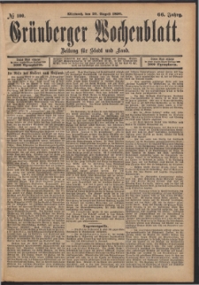 Gr&uuml;nberger Wochenblatt: Zeitung f&uuml;r Stadt und Land, No. 100. (20. August 1890)