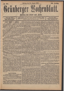 Gr&uuml;nberger Wochenblatt: Zeitung f&uuml;r Stadt und Land, No. 101. (22. August 1890)