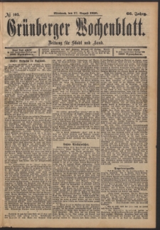 Gr&uuml;nberger Wochenblatt: Zeitung f&uuml;r Stadt und Land, No. 103. (27. August 1890)