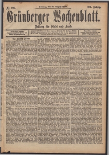 Gr&uuml;nberger Wochenblatt: Zeitung f&uuml;r Stadt und Land, No. 105. (31. August 1890)