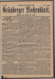 Gr&uuml;nberger Wochenblatt: Zeitung f&uuml;r Stadt und Land, No. 106. (3. September 1890)