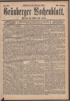 Gr&uuml;nberger Wochenblatt: Zeitung f&uuml;r Stadt und Land, No. 109. (10. September 1890)