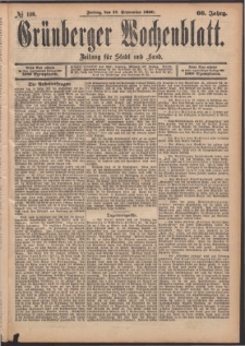 Gr&uuml;nberger Wochenblatt: Zeitung f&uuml;r Stadt und Land, No. 110. (12. September 1890)