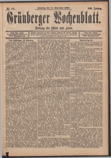 Gr&uuml;nberger Wochenblatt: Zeitung f&uuml;r Stadt und Land, No. 111. (14. September 1890)