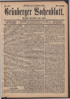 Gr&uuml;nberger Wochenblatt: Zeitung f&uuml;r Stadt und Land, No. 112. (17. September 1890)