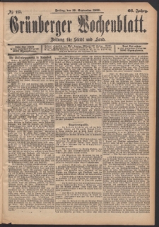 Gr&uuml;nberger Wochenblatt: Zeitung f&uuml;r Stadt und Land, No. 113. (19. September 1890)
