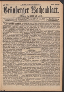 Grünberger Wochenblatt: Zeitung für Stadt und Land, No. 113. (19. September 1890)